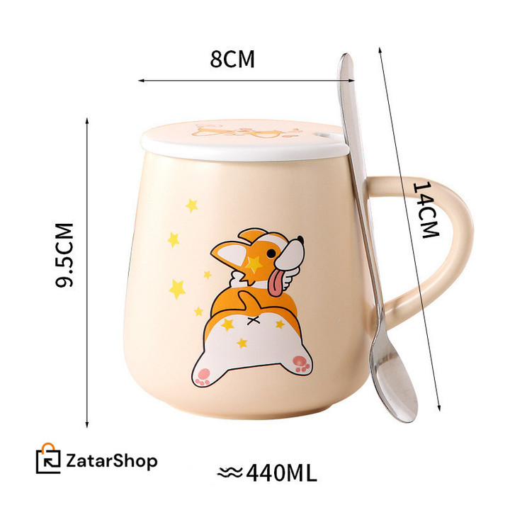 Cartoon Cute Corgi Ceramic Mug Large Capacity
