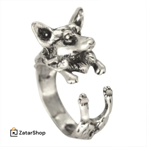 Kinitial Antique Wolf Ring Boho Chic Welsh Corgi Dog Ring Animal English Dog Ring Hippie Knuckles Rings for Women anel