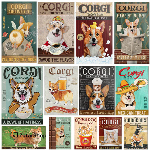Welsh Corgi Dog Metal Sign Keep It on The Down Low Sign Pet Shop Wall Decoration Family Doorplate Vintage Tin Plaque 8x12inch