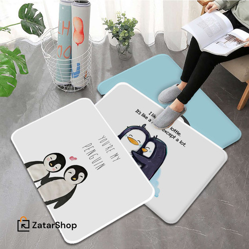 Penguin Printed Flannel Floor Mat For Bathroom