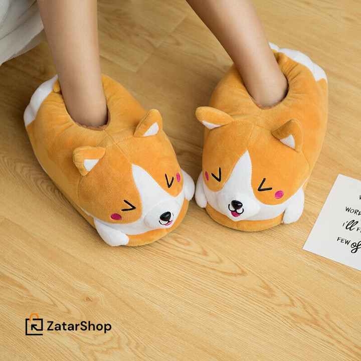 Brand Corgi Dog Slippers Cartoon Cute Double Shiba Inu Warm Plush Corgi Slippers Home Slip Cotton Pad Shoes One Size