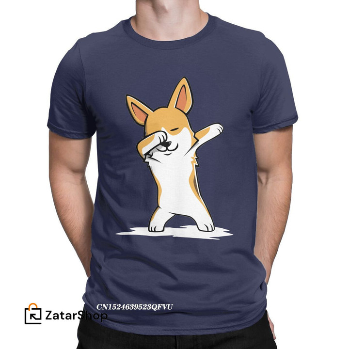 Dabbing Corgi Funny Tee Shirt Men Pet Lovers Cute Dog Vintage Premium Cotton Tees Crewneck Harajuku Tops T Shirts Plus Size Tops