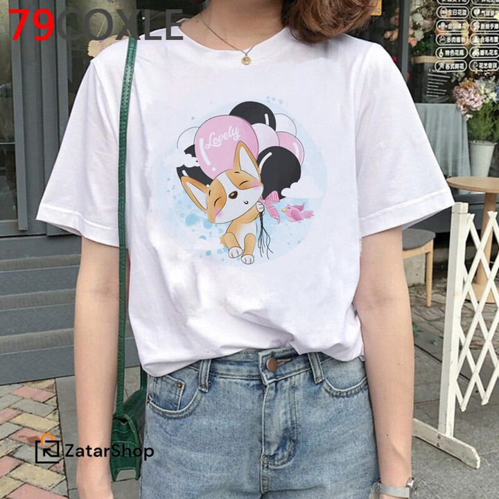 Kawaii Corgi T Shirt Women Korean Style Cartoon T-shirt Funny Dog Graphic Tees Women Summer Top Ulzzang Tshirt Female