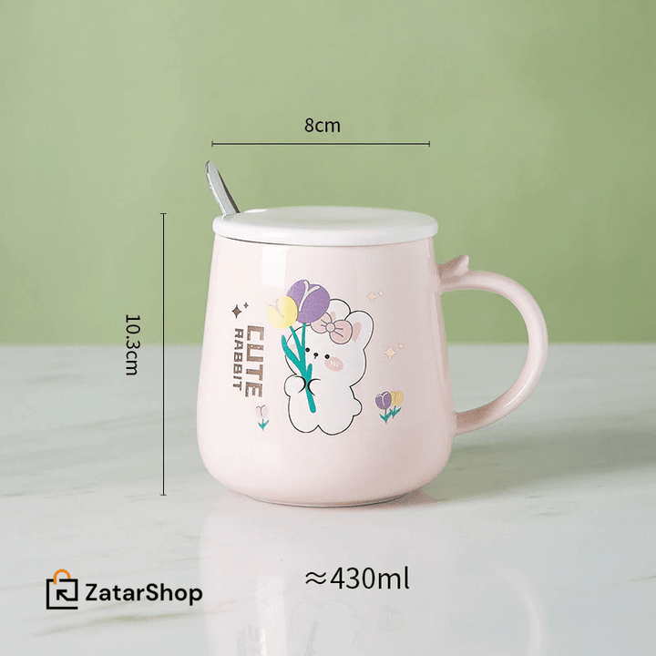 440ml Cartoon Ceramics Corgi Mug With Lid and Spoon