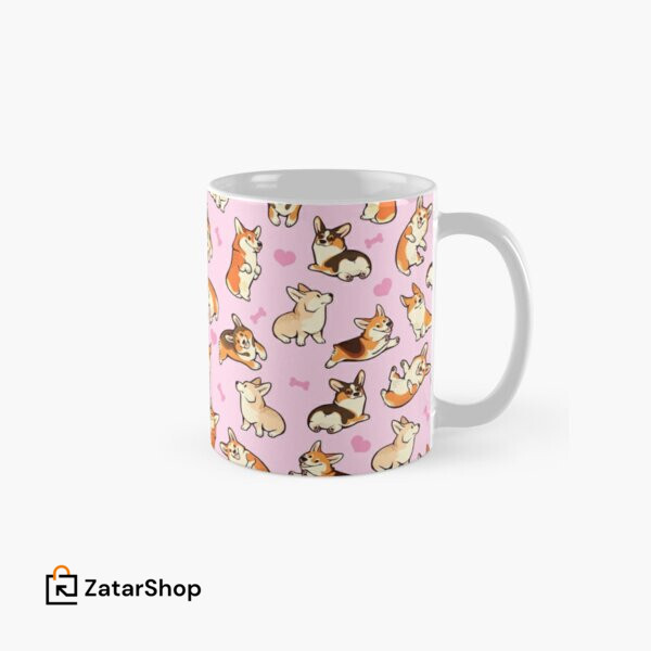 Corgis In Pink Classic Mug Printed Cup Drinkware Image Handle Round Design Tea Coffee Simple Gifts Photo Picture