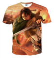 Attack On Titan Levi Dual Blades Fighting Fan Art T-shirt