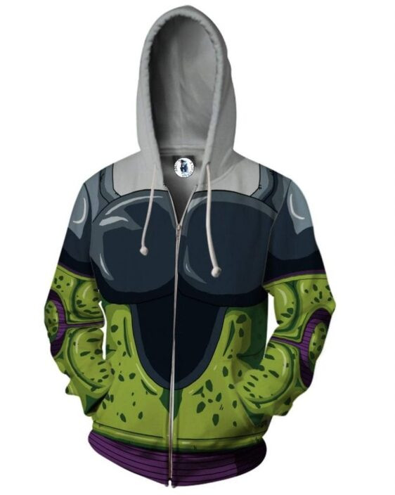 Dragon Ball Cell Skin Green Zip Up Cosplay 3D Hoodie
