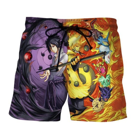 Naruto Sasuke Power Jinchuuriki Sharingan Patterned Shorts
