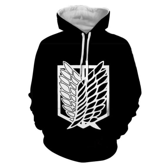 Attack On Titan Survey Corps Black And White Symbol Hoodie