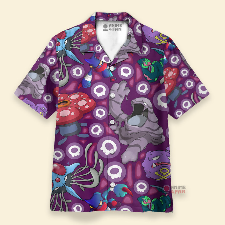 3D Anime Pokemon Poison Type Purple Custom Fandom Hawaiian Shirt