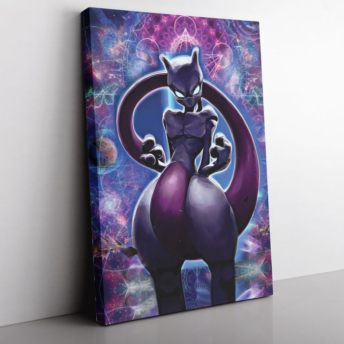 Trippy Cosmic Mewtwo Pokemon Canvas Print Wall Art