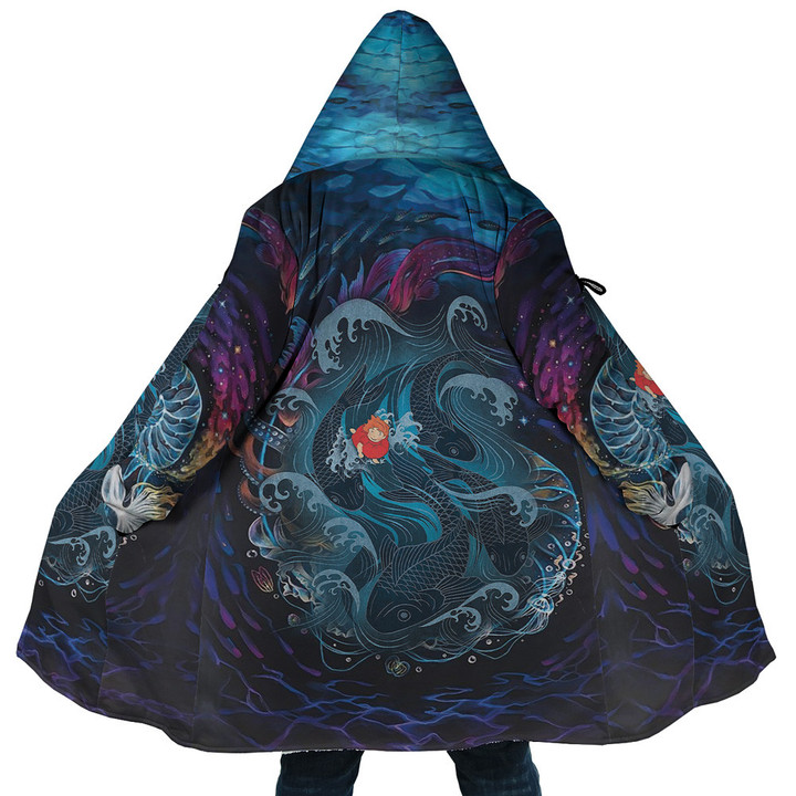 Trippy Sea Creatures Ponyo Studio Ghibli Hooded Cloak Coat