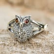 Silver Color Red Eye Owl Ring For Women And Men