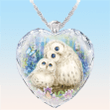 Owl Heart Shaped Crystal Pendant Necklace Mother and Child