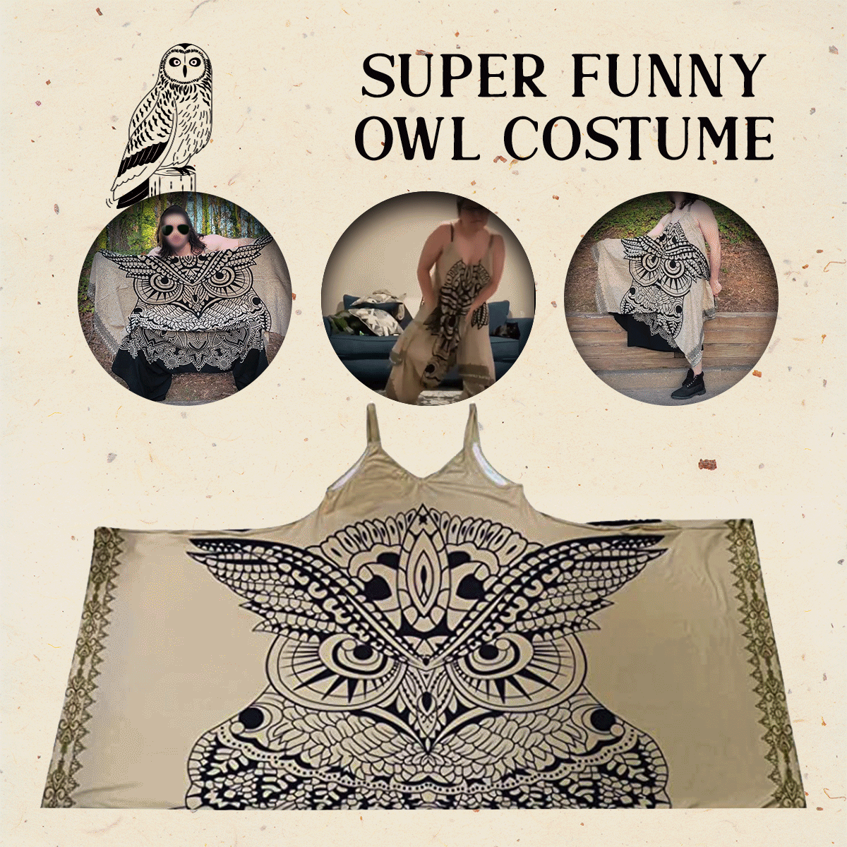 Funny Owl Oversize Pocket Romper Dress