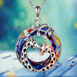 Mother and Son Giraffe Necklace Charm Colorful Crystal Leaf Animal Pendant Jewelry