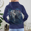 Beautiful Two Wolves Howling With USA Flag Print AOP Hoodie