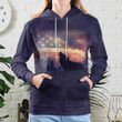 Wolf Howling In The Forest With USA Flag Full Print AOP Hoodie