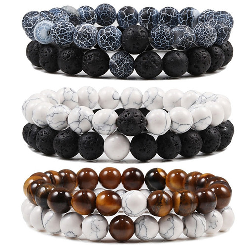 White Natural Stone Bead Bracelets | Couple Bracelet Black And White