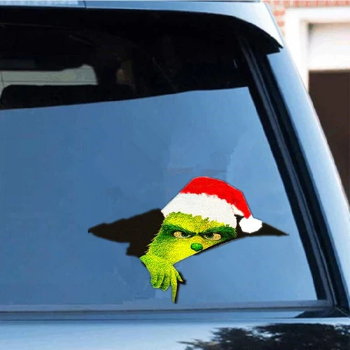 3D Grinch Christmas Car Cracked Car Decal Sticker