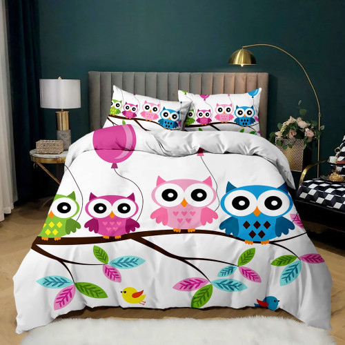 Owl Bedding Set King Size | Cute Owl and Stars Decor Comforter Duvet Cover
