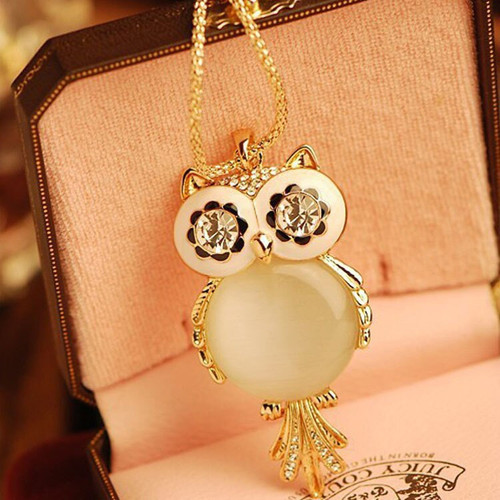 Vintage Owl Design Rhinestones Crystal Pendant Necklaces