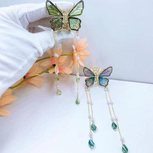 Fashion Temperament Butterfly Tassel Hairpin | Headgear Women Transparent Shark Clip
