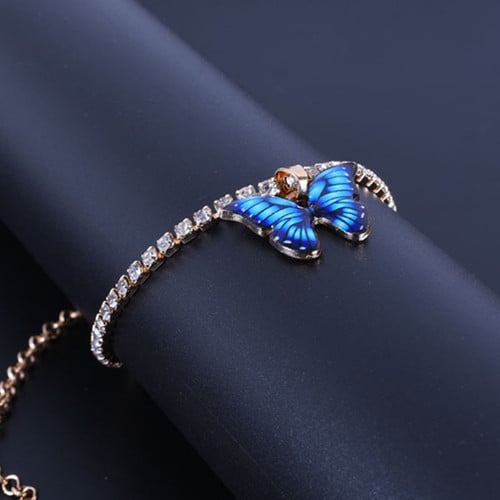 Fashion Butterfly Charms Crystal Anklet Women Rhinestone Foot Chain