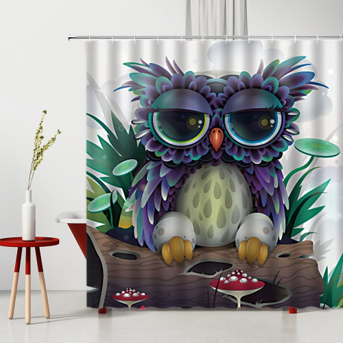 3D Funny Cute Owl Shower Curtain | Waterproof Polyester Home Decor Bath Curtain