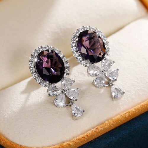 Huitan Gorgeous Purple Cubic Zirconia Dangle Earrings for Women