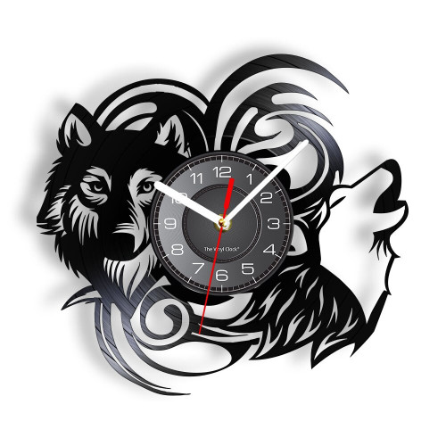 Wolf Howling at the Moon Wall Clock | Forest Wildlife Animal Wolf Vinyl Record Wall Clock