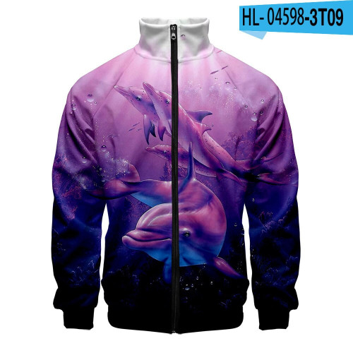 Dolphin 3D Jacket Hoodie Stand Collar Zipper Sweatshirt Casual Sportswear