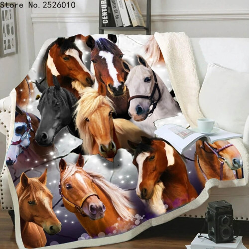 Horse 3D Velvet Plush Shoft Blanket Bedspread for Kids Girls