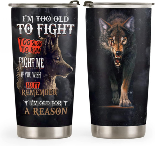 Wolf Stainless Steel 20oz Tumblers with Lid Gift for Men Dad Son Christmas Birthday