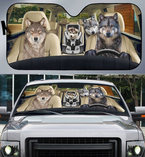 Wolfs Family Car Sunshade, Wolf Car Accessories