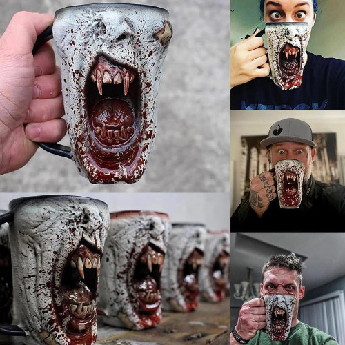 500ML Handmade Gothic Vampire Half Face Mug Resin Bloody Scary Cup