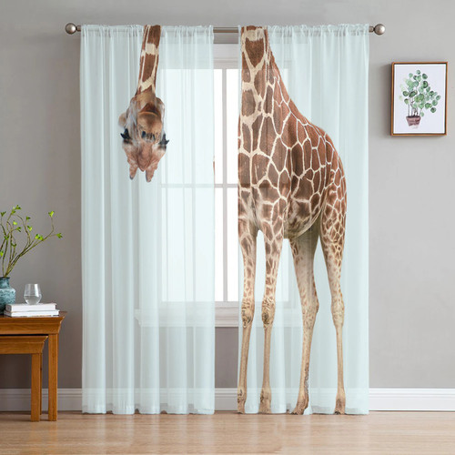 Funny Giraffe Animal White Sheer Curtains for Living Room Bedroom Bathroom