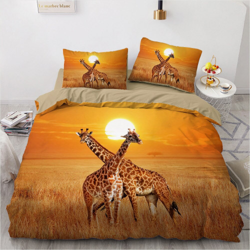 Giraffe Duvet Cover Set King/Queen Size,Tropical Safari Animal Comforter Cover