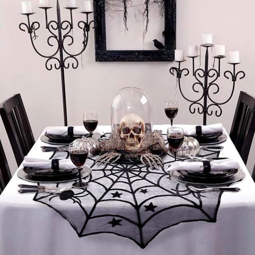 Halloween Decoration Lace Spider Web Skeleton Skull Tablecloth
