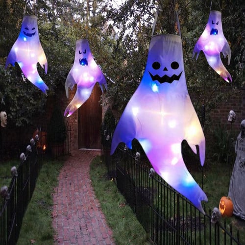 Large LED Halloween Outdoor Light Hanging Ghost Halloween Party Dress Up Glowing Spooky Lamp