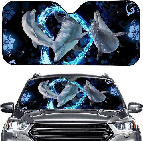 Two Gray Dolphins Swimming in The Ocean Image Car Sunshade