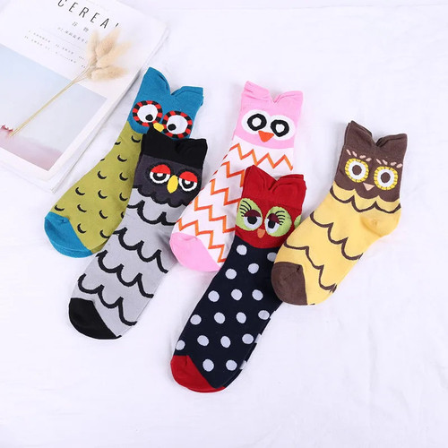 Cartoon Cute Animal Owl Dot Print Happy Funny Socks