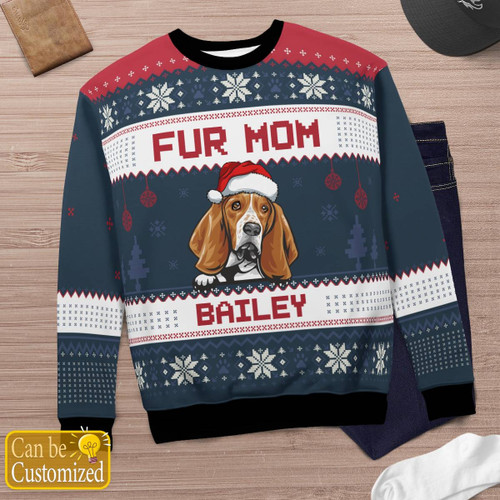 Fur Dad and Mom Basset Hound Christmas AOP Ugly Customized Sweater