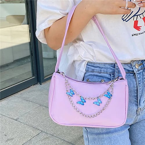 Fashion Women Butterfly Chain Shoulder Bags Ladies Pure Color Small Shopper Bag