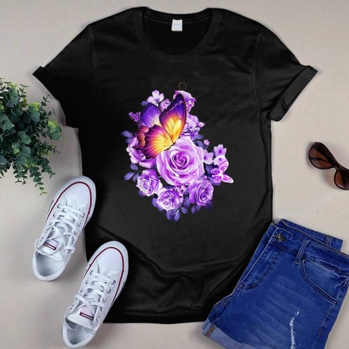 Beautiful Purple Rose With Butterfly T-shirt, Hoodie, Sweatshirt