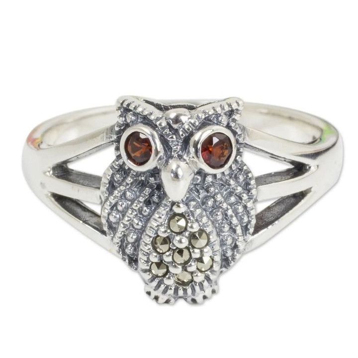 Silver Color Red Eye Owl Ring For Women And Men