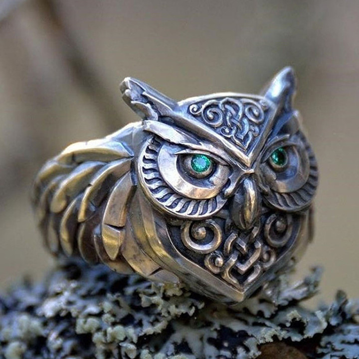 Green Eye Owl Ring Alloy | Punk Hip-hop Gift Rings