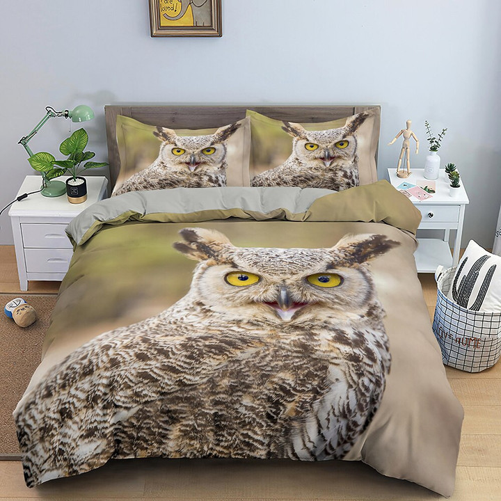 Owl Duvet Cover Set With Pillow Cases | Owl Bedding Set For Bedroom Decor