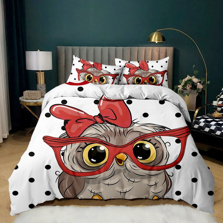Owl Duvet Cover Twin King Queen Size | Cartoon Owl Comforter Cover Bird Animal Bedding Set