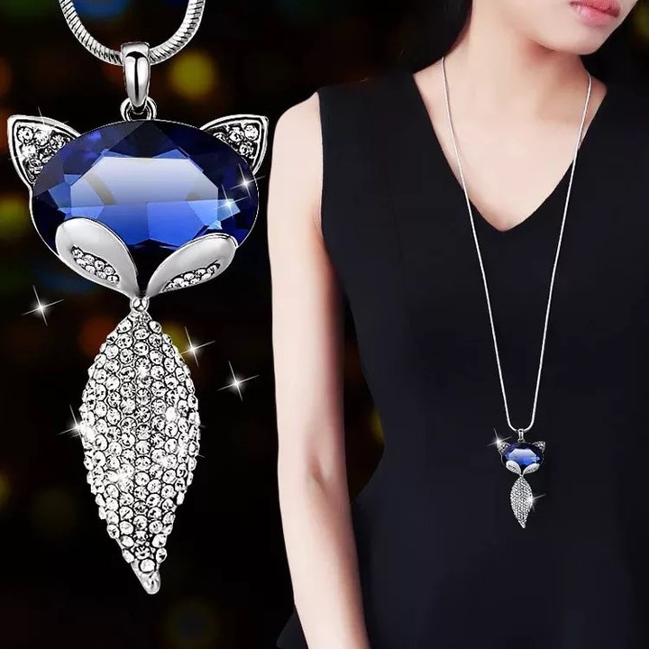 Women Romantic Crystal Owl Pendant Long Chain Bling Stone Necklace
